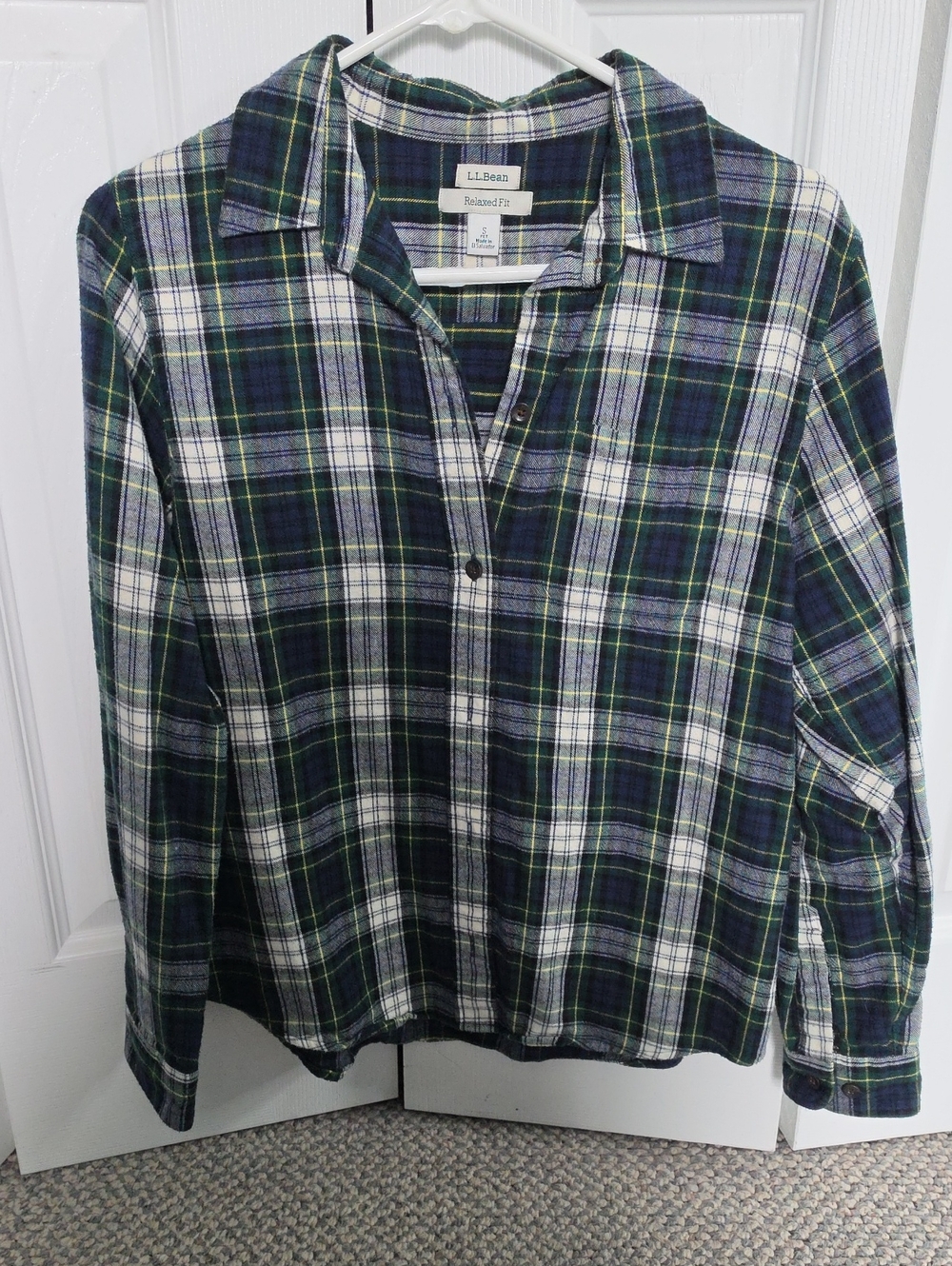 L.L. Bean Women's Navy and Green Plaid Button-Down Shirt